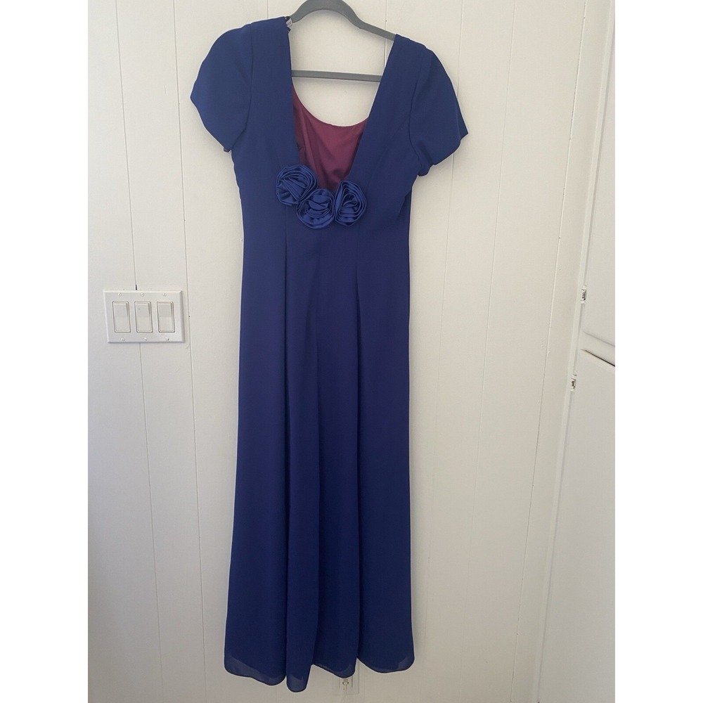 Vintage Rhapsody Ltd Women's Sz 8 Blue Full Length Formal Empire Waist‎ Rosette